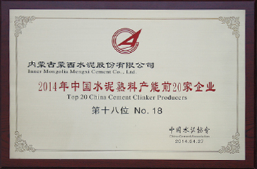 2014年中国水泥熟料产能前20家企业